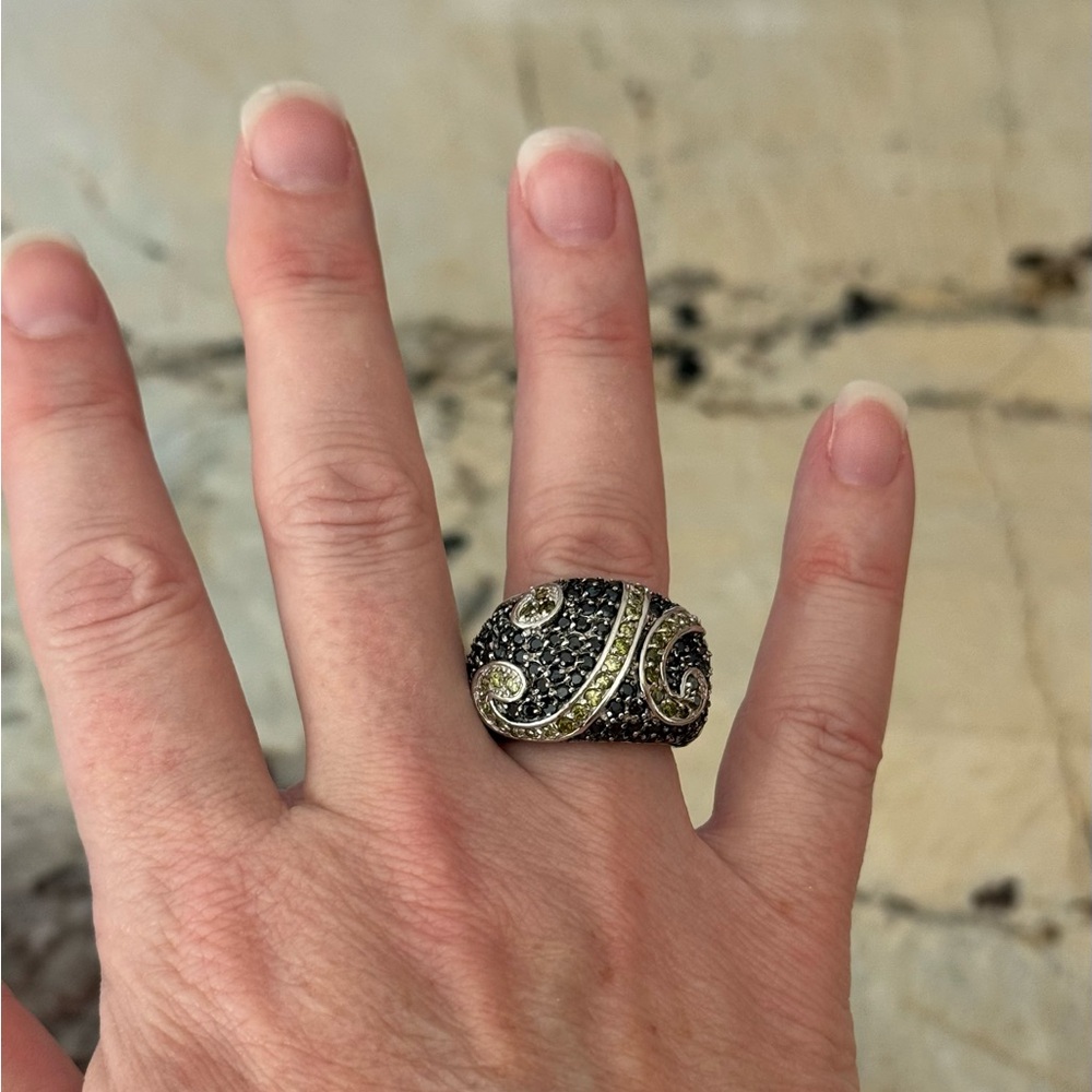 Sterling Silver Domed Pave Black & Paisley CZ Ring